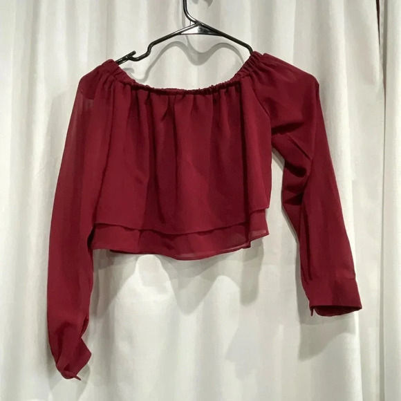 Crop Off-the-Shoulder Top Maroon Size Small Long Sleeved - Picture 4 of 4